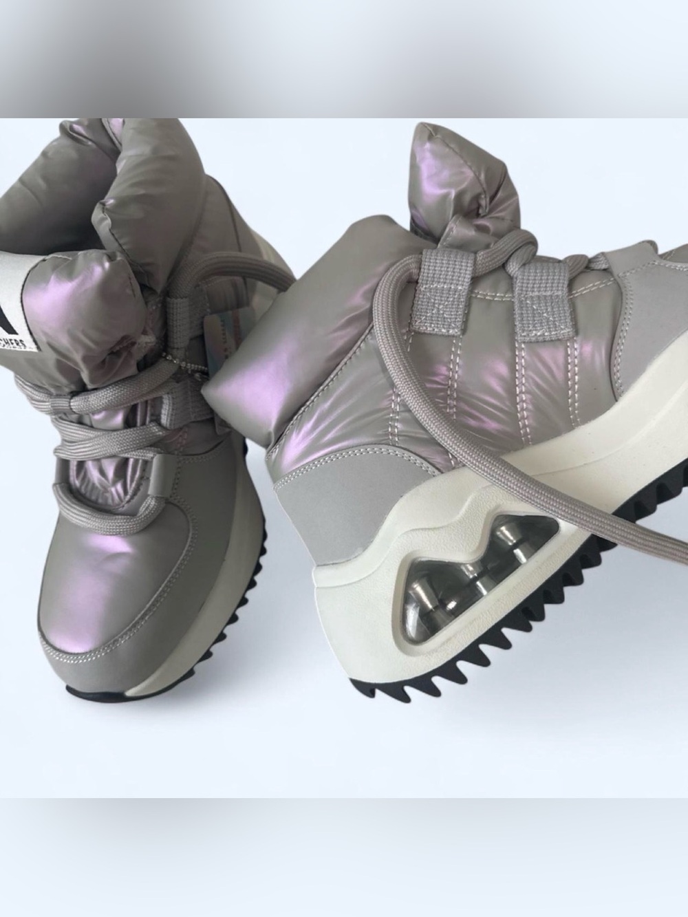 Women's Iridescent Lilac Puffer Platform Sneakers - Skechers 5.5